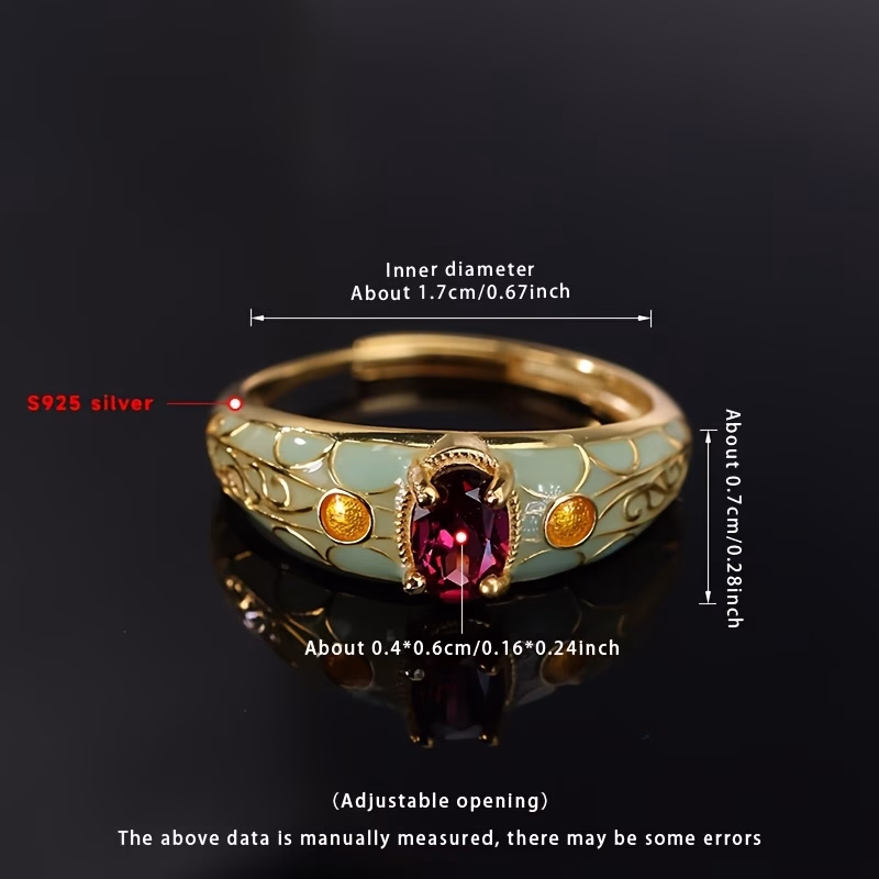 MUFAN® S925 Silver Ring – Adjustable Open Design with Red Magnesium Aluminum Garnet