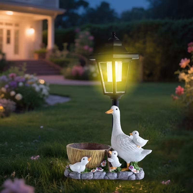 OTDECOR® Pack Solar Lights with Flower Basket Duck Outdoor Statue – Patio Goose Garden Decorations