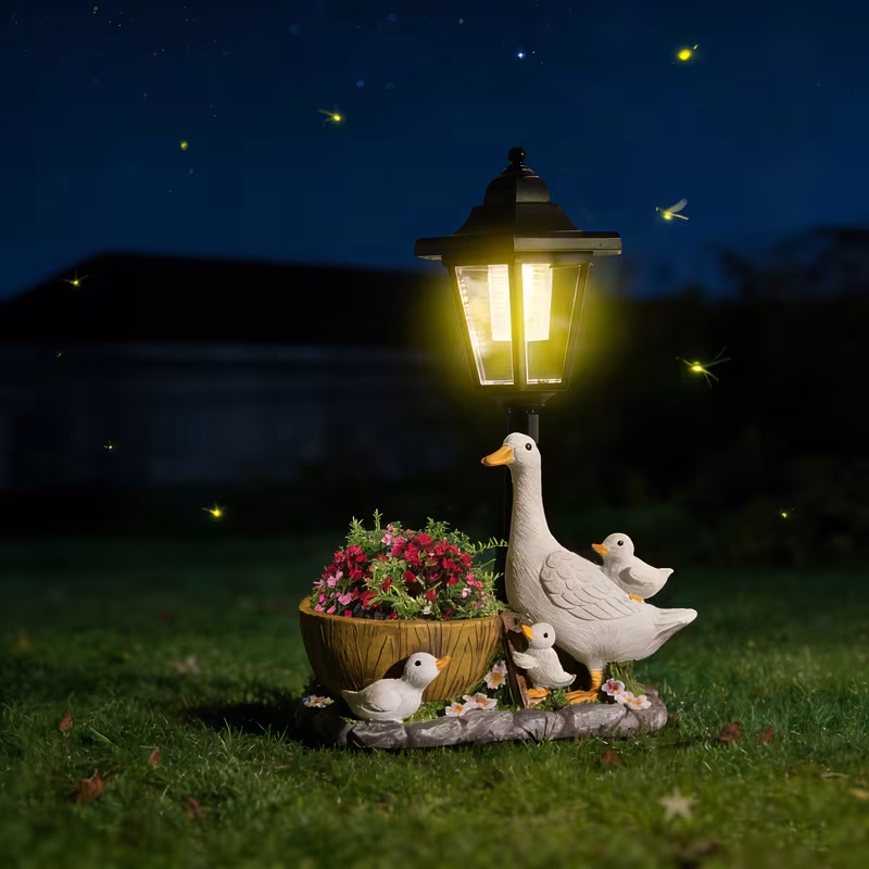 OTDECOR® Pack Solar Lights with Flower Basket Duck Outdoor Statue – Patio Goose Garden Decorations