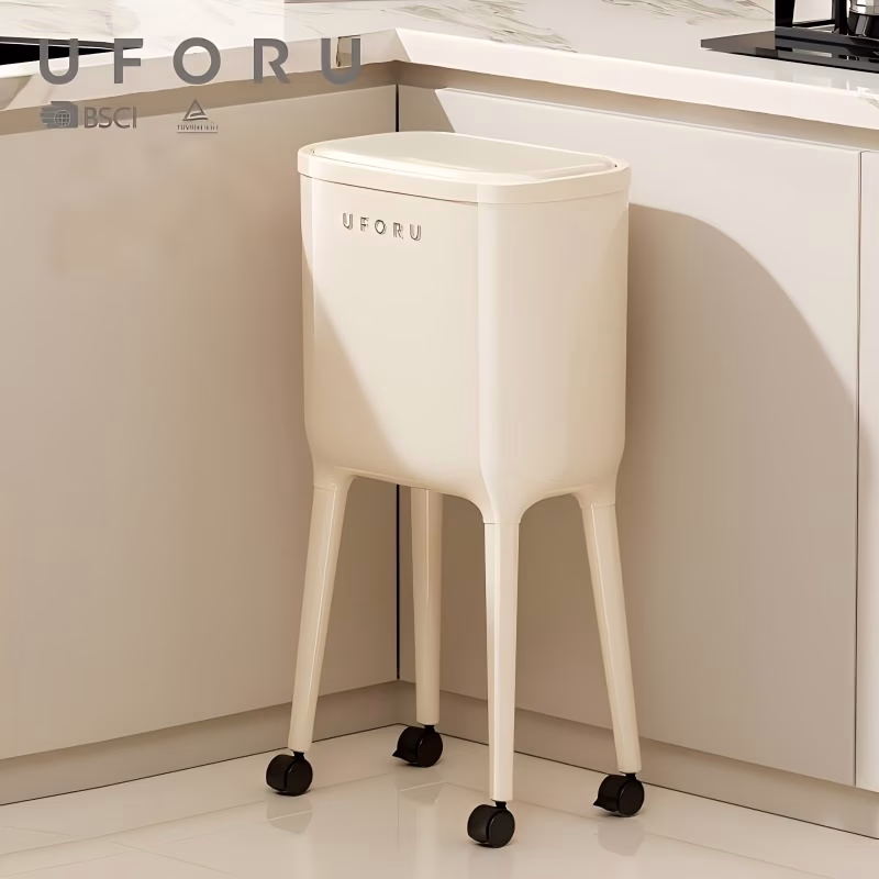 UFORU Light Luxury Garbage Bin with Feet – Large Capacity Non-Bending Waist Garbage Bin