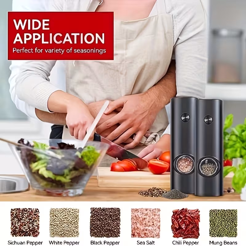 YUMIPLUS 1 Set Electric Salt and Pepper Grinder Set – Automatic Pepper Mill with Battery Operation