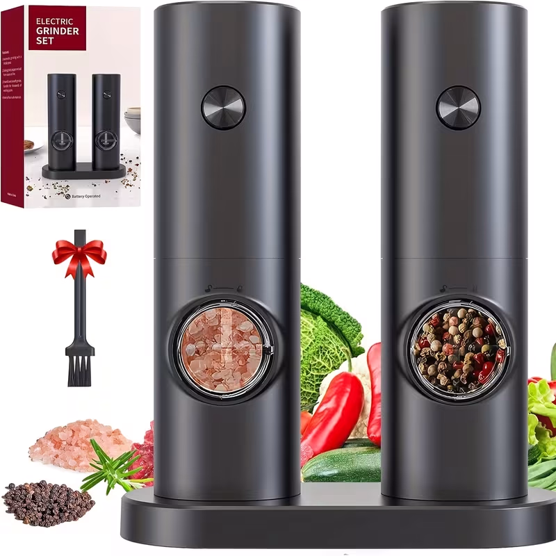 YUMIPLUS 1 Set Electric Salt and Pepper Grinder Set – Automatic Pepper Mill with Battery Operation