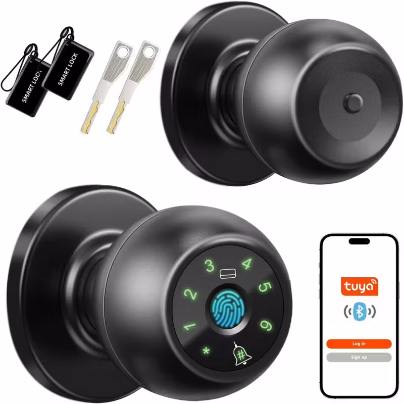 YFK® Smart Fingerprint Door Knob – Biometric Door Lock with Doorbell