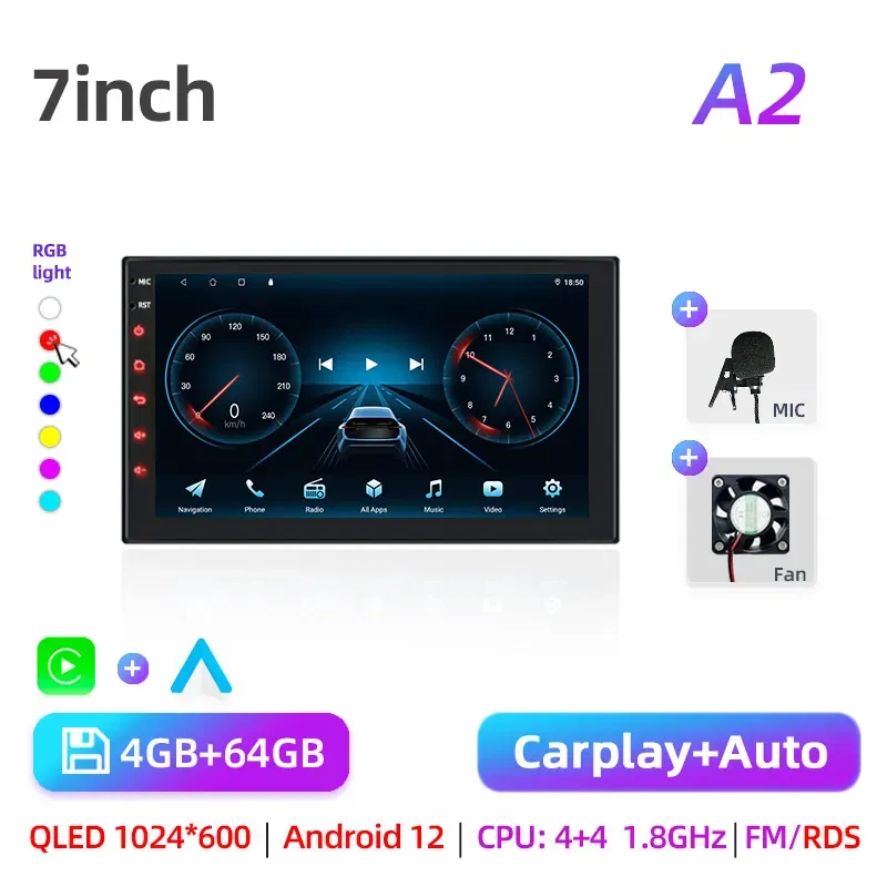 Car radio with GPS Multimedia player with Android 12 7/9/10''2 Din Universal Stereo Carplay AUTO for Volkswagen, Nissan, Hyundai