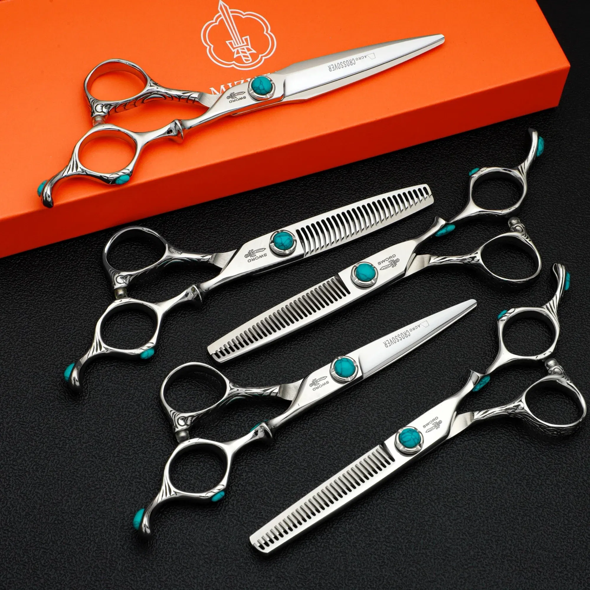 Color: Yellow - MIZUTANI professional hairdressing scissors thinning shears 6-6.5-7 inch barber scissors VG10 steel Hair cutting machine