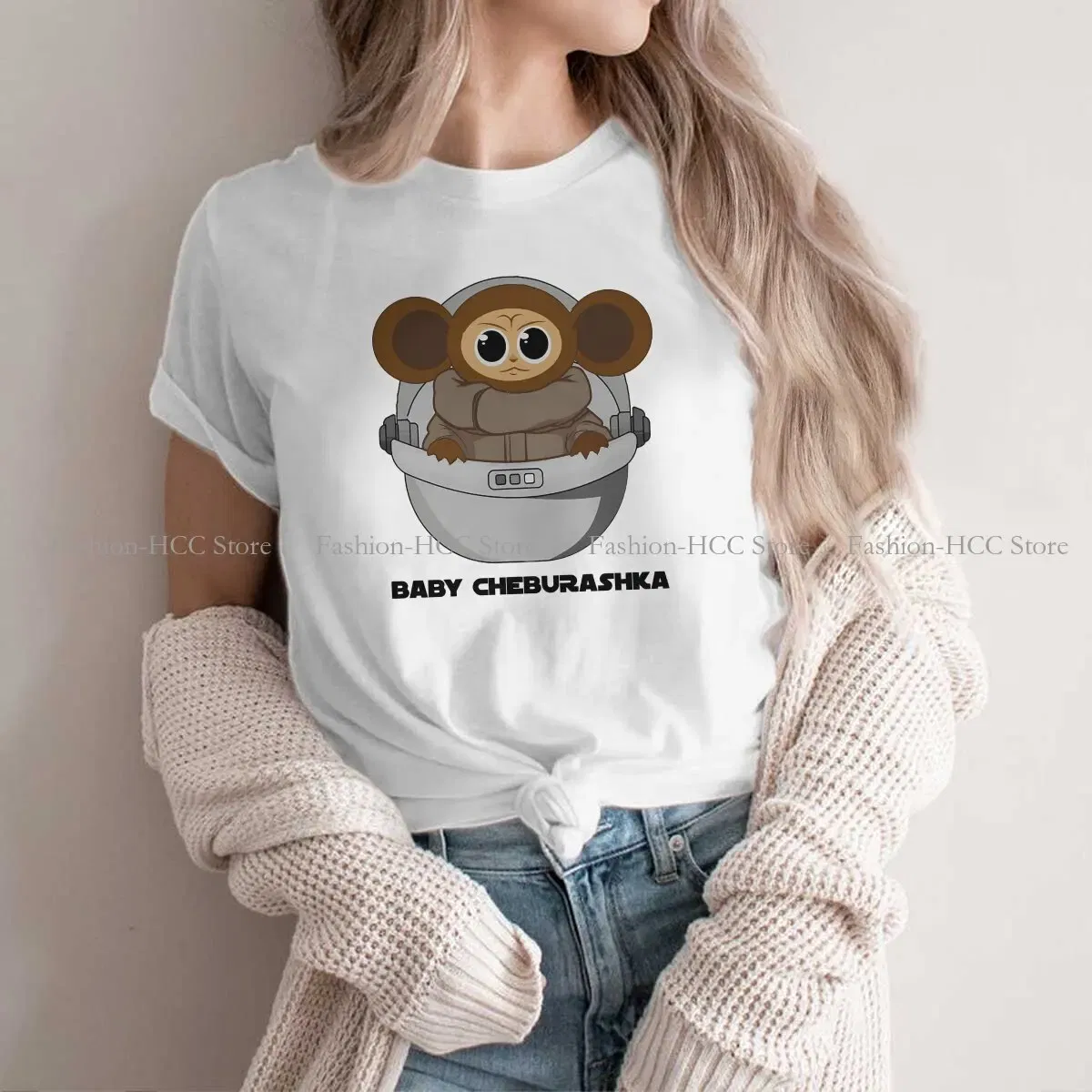 Color: WHITE, Size: XXXL - Baby Newest Polyester TShirts Cheburashka Che Burashka Gena Russian Cartoon Female Style Streetwear T Shirt O Neck