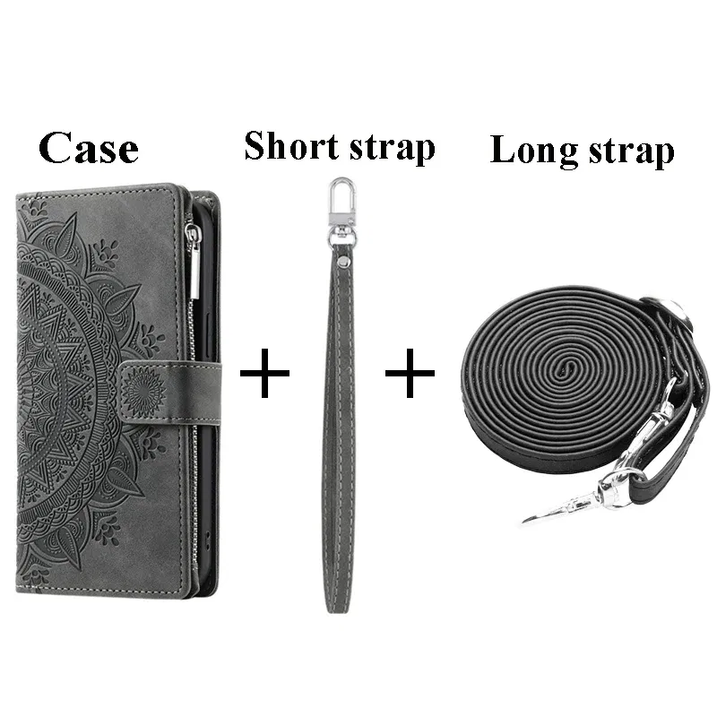 Color: Light Gray, Material: Wood - CrossBody Strap Zipper Wallet Coque for Samsung Galaxy A71 A51 A50 A41 A21S A30 A70 A50S A20 A31 A30S A10 A20E A 51 70 Flip Case