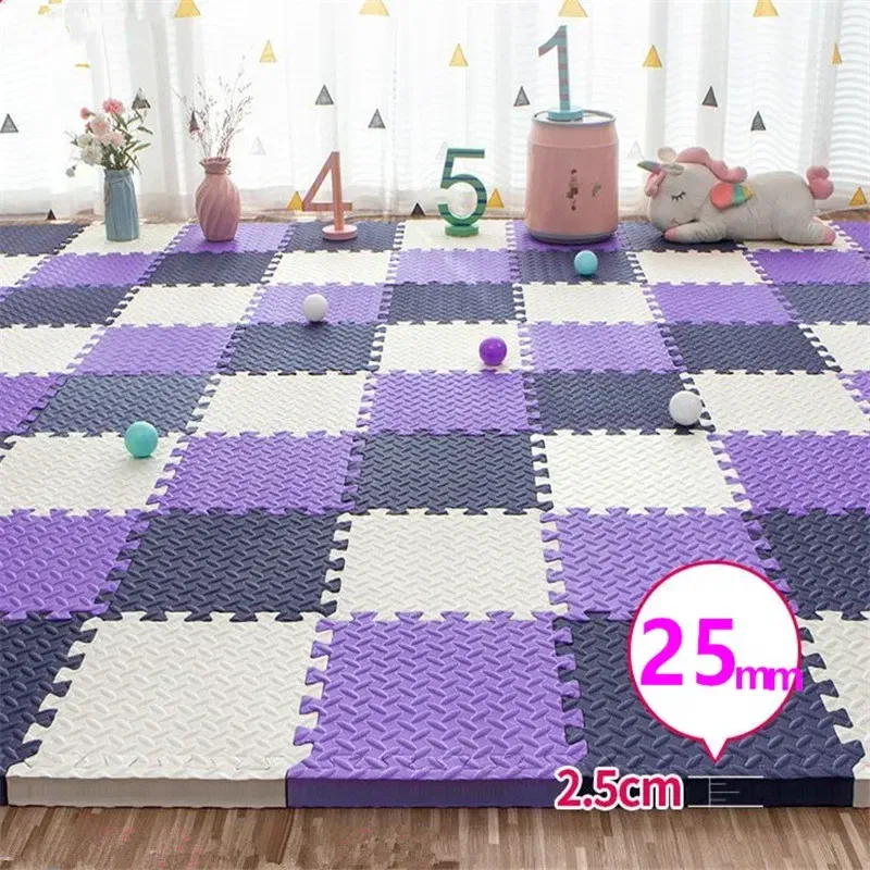 Color: plum - Baby Mat 6PCS 30x30cm Tatame Play Mats Thick 2.5cm Baby Game Mat Tatames Foot Mat Floor Mat Puzzle Mat Playmat Baby Playroom Mat