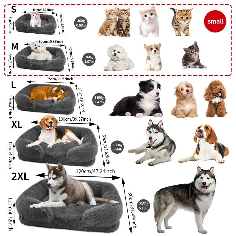 Color: light yellow, Size: S - New Large Dog Bed Dog Plush Pet Bed Winter Thickened Pad Dog Sleeping Bed Sofa Removable Pad Dog Small Large Dog square kennel