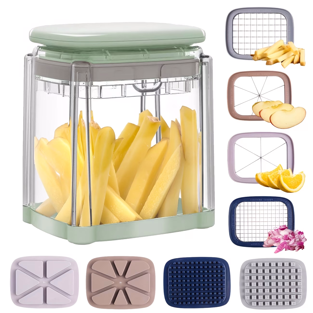TEMMYS Set of Press-type French Fry Cutter, Onion Dicer, Carrot Cuber – Multi-functional Vegetable Slicer for Cucumbers and Potatoes