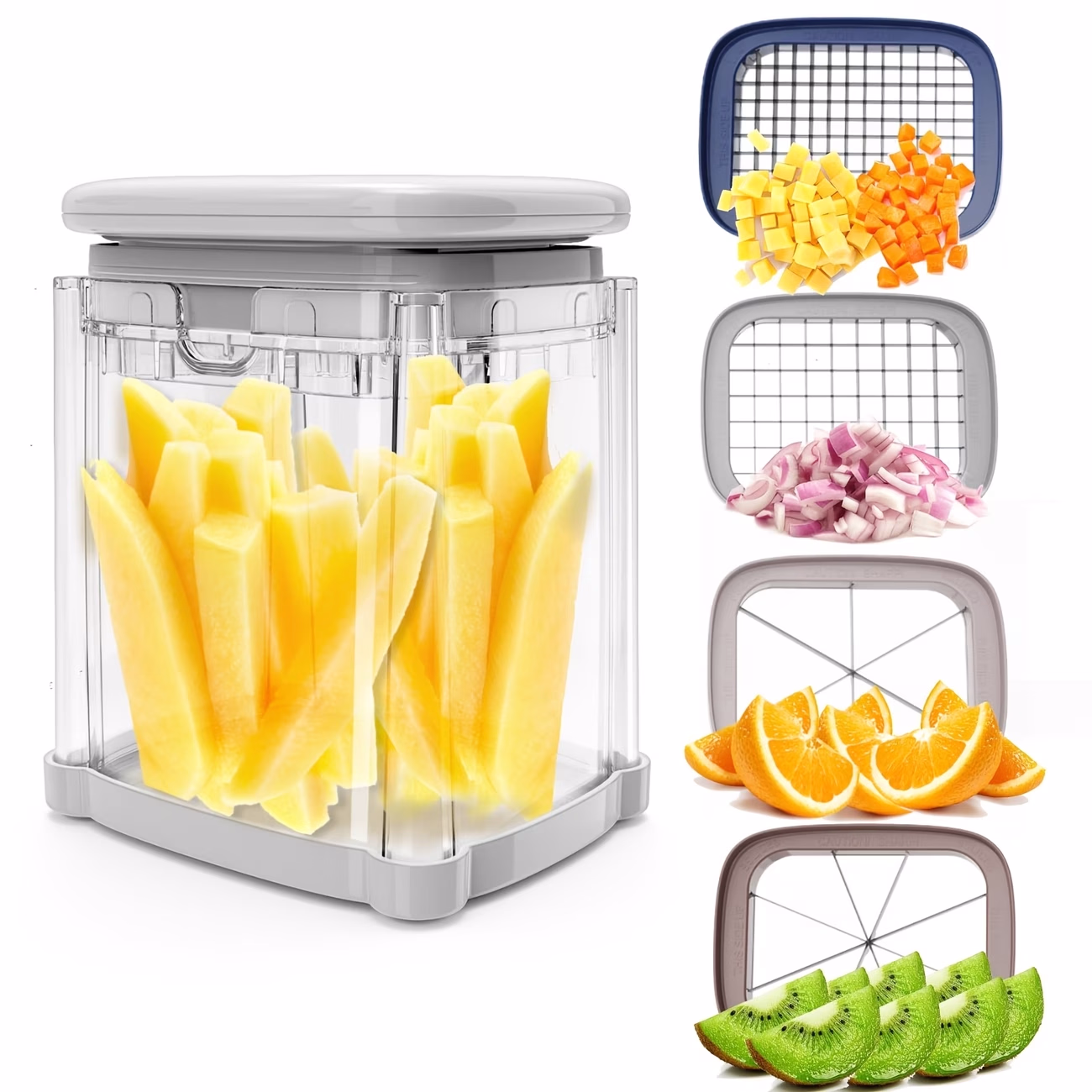 TEMMYS Set of Press-type French Fry Cutter, Onion Dicer, Carrot Cuber – Multi-functional Vegetable Slicer for Cucumbers and Potatoes
