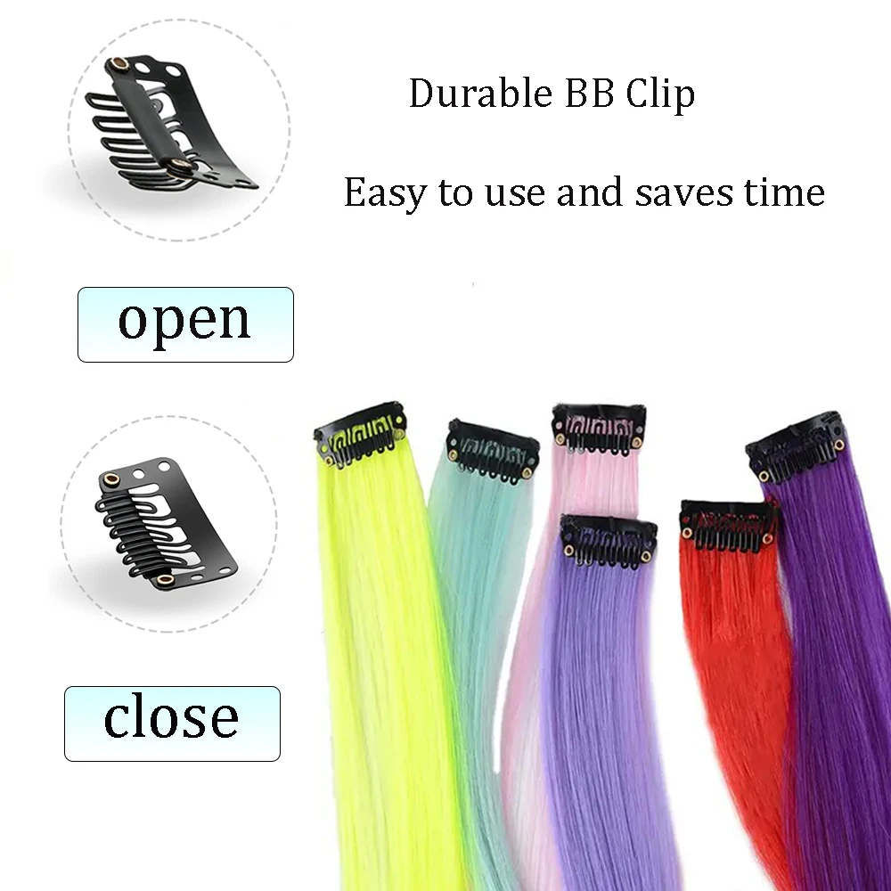 Color: Purple, Stretched Length: 22INCHES - 12-Pack 22" Long Heat Resistant Women's Clip-In Hair Extensions - Durable BB Clip, Natural Look, Trimmable, Easy to Style