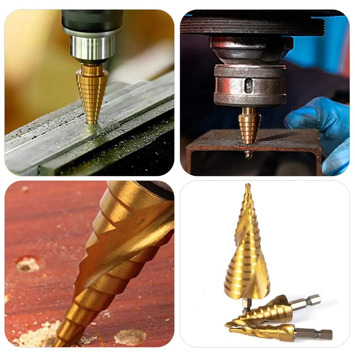 Color: Red - 3pcs Spiral Grooved Drill Bits 3-12 4-12 4-20 Drilling Power Tool Metal Stainless Steel Wood Hole Cutter Cone Fast Drill Bit Set