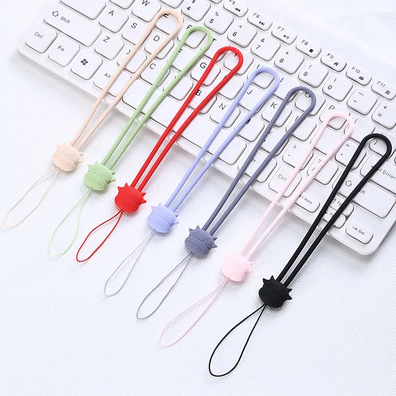 Color: Red / Pink - Cartoon cow silicone lanyard liquid short wrist lanyard creative warm hand treasure U disk sling silicone mobile phone lanyard