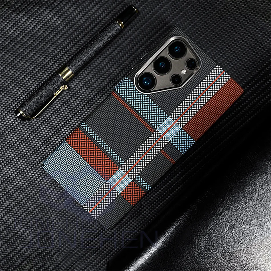 Color: Ivory, Material: Vinyl - Carbon Fibre 3D Relief For MagSafe Case For Samsung Galaxy S24 Ultra S23 Plus Wireless Charge Hard PC Shockproof Magnetic Cover