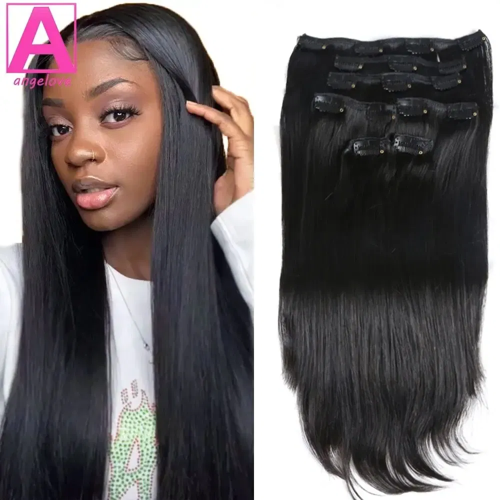 Color: Pink, Stretched Length: 18inches, Life Span: 6 Months With Proper Care, Weight Per Package: 200g/Set - Straight Clip In Hair Extension Human Hair 120g/Set Straight Clip In Extension Full Head Brazilian Clip Hair Extension for Women