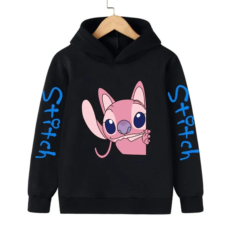 Color: SKY BLUE, Size: 40cm - New in Cool Stitch Hoodie Children Cartoon Clothes Kid Girl Boy Lilo and Stitch Sweatshirt Manga Hoody Baby Casual Top