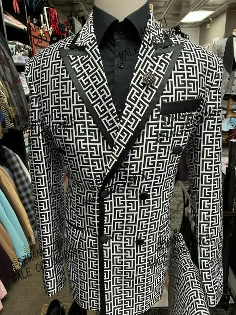 Color: black, Size: S - Luxury Fashion Plaid Groom Tuxedos Double Breasted Men Suits For Wedding Male Party Dress Costume Homme ( jacket+Pants)