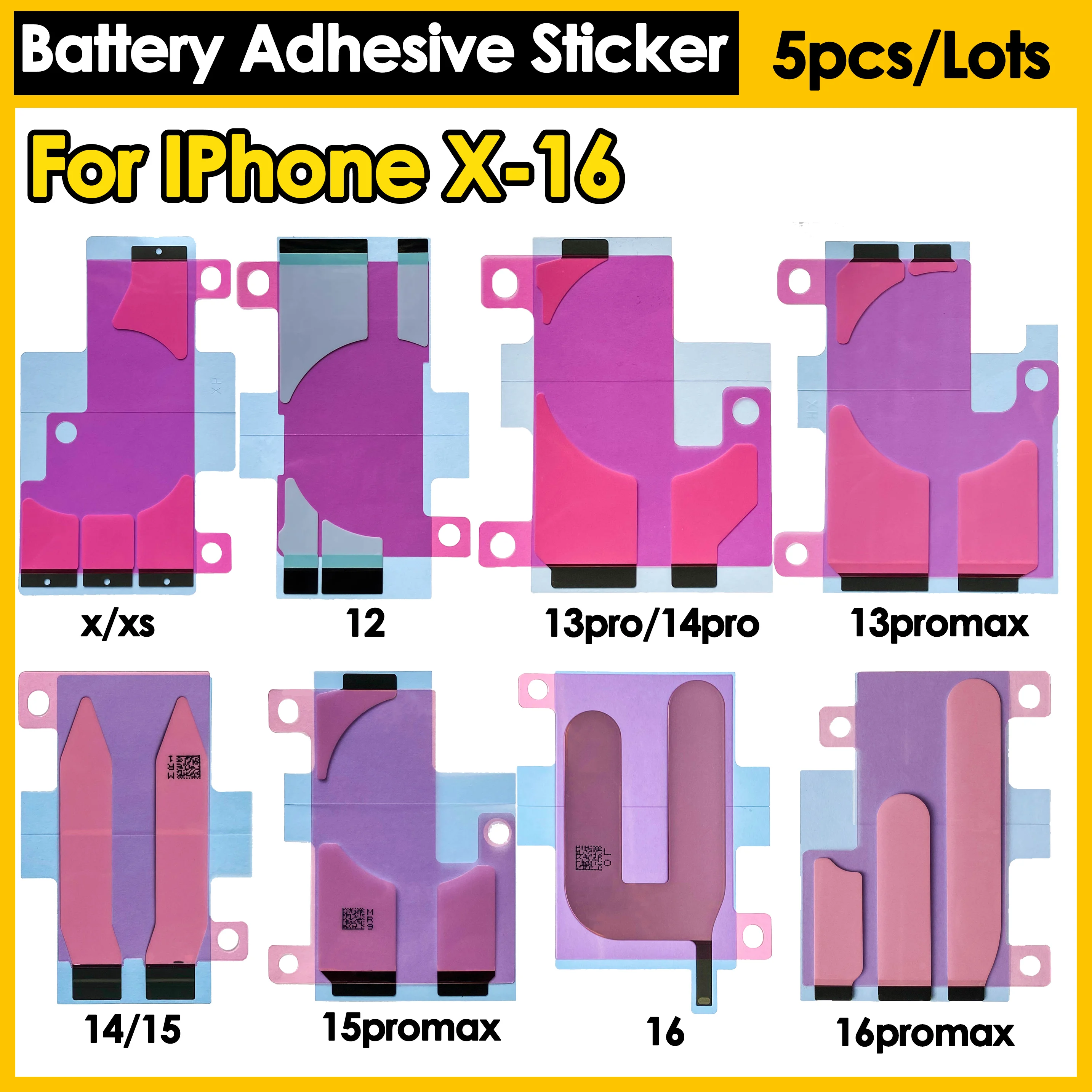 Color: MULTICOLOR - 5Pcs Battery Adhesive Sticker for iPhone 13 14 15 16 Pro Max 14 Plus 11Pro 12 Mini 13Pro Battery Glue Tape Replacement Pull Tab