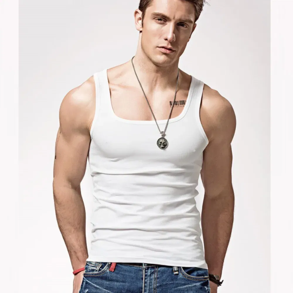 Color: Blue, Size: M - 2024 Summer Plus Size Men Clothing Tank Tops Black White Gray Singlets Sleeveless Fitness Men Vest Casual Bodybuilding Vest New