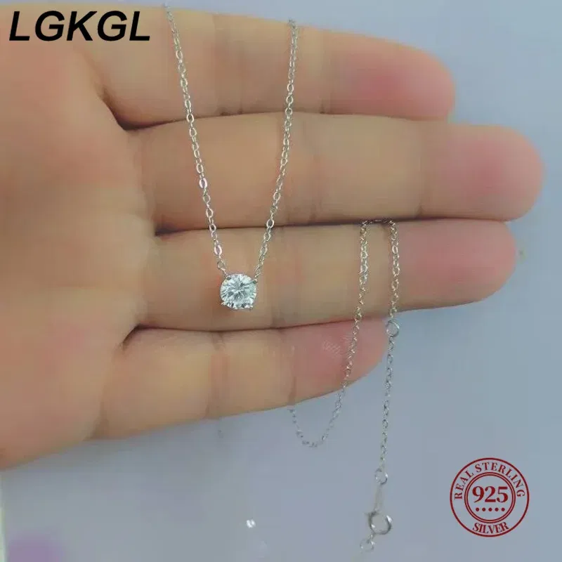 Gem Color: Black, Length: 45cm - LGKGL 925 Sterling Silver 18k Gold Plated Necklaces Versatile Single Sparkling 6mm Zircon Clavicle Chain Female Wedding collars