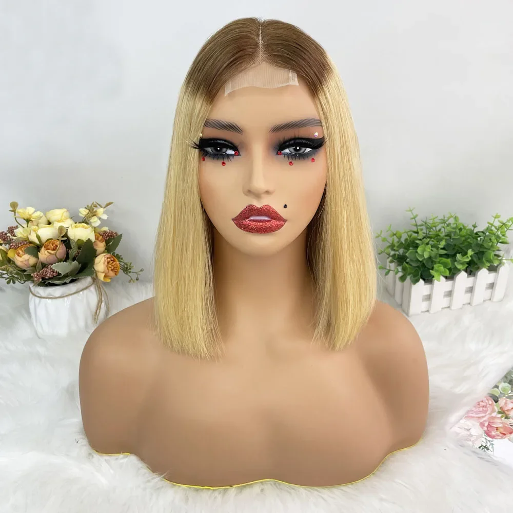 Hair Color: #18, Stretched Length: 8inches, Density: 100% - Vietname Super Double Drawn Straight Short Bob Wigs 2x6 Lace Closure Wig for Women 100% Human Hair Orange Candy Lace Closure Wig