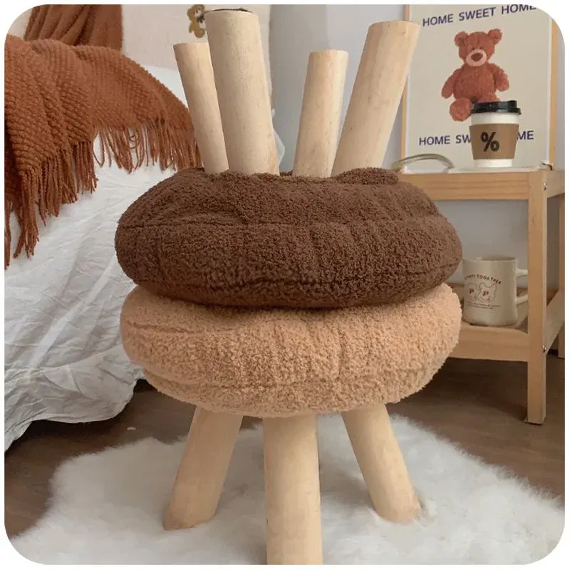 Color: Blue - Creative Stool Nordic Furniture Solid Wood Small Stool Spherical Stool Removable Washable Furniture Round Ottomans Ins Pouf