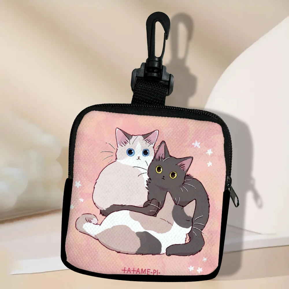 Color: Clear - Cat Mini Coin Purse Simple Zipper Kid Storage Pouch Coin Key Bag Women Men Wallet Mini Purse 7.2
