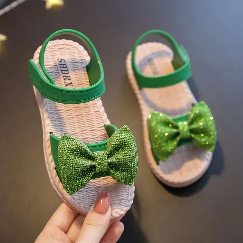 Color: black, Shoe Size: 4 - Girls Sandals 2024 Summer Princess Children Sandals Bow Tie Girl Shoes Fashion Casual Non Slip Kids Beach Shoes