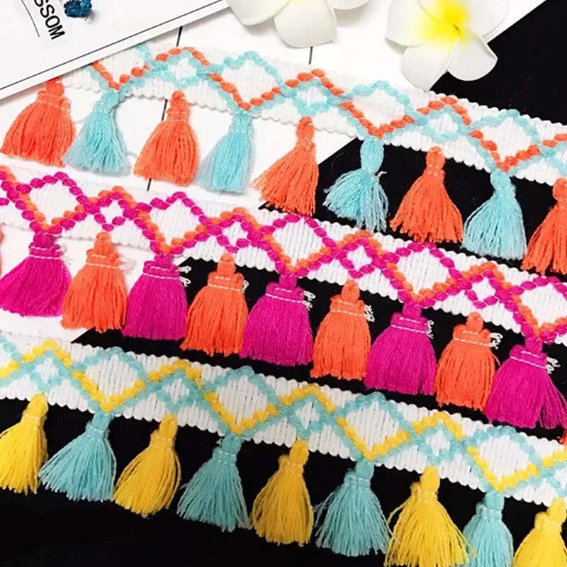 Color: DULL - 1Yard Lace Ribbon Sewing Trim Tassel Trim Lace Fabric Sewing Fringe Sewing Lace Kintted Fabric Handmade DIY Craft Accessories