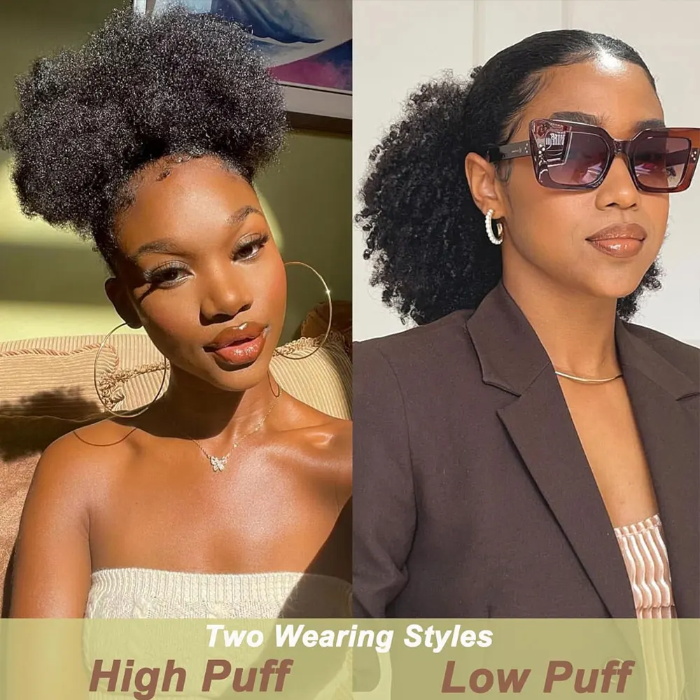 Color: #1B/Silver Grey - Afro Puff kinky curly Drawstring Ponytail Bun Extension for Black Women Synthetic Short Afro Kinkys Curly Afro Hairpieces