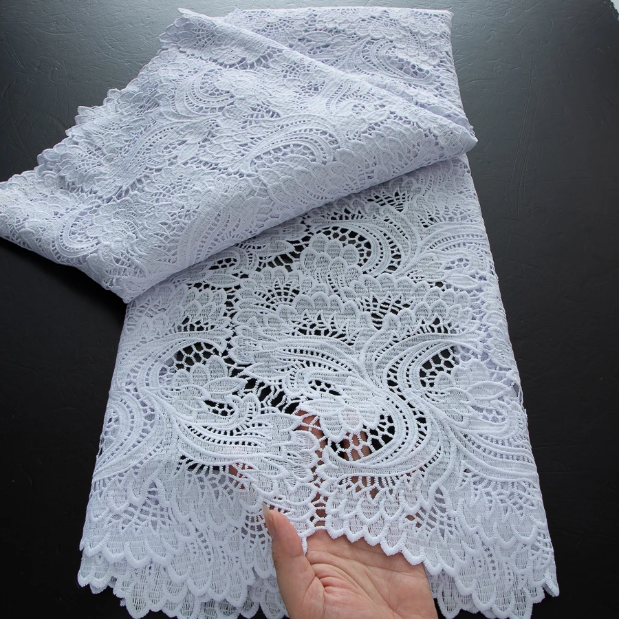 Color: Blue, Width: 120cm, Length: 5 yards - 2025 Guipure Lace Fabric High Quality 5 Yards Knitted White Nigerian African Sequins Cord Lace Fabric Dress for Women A4070