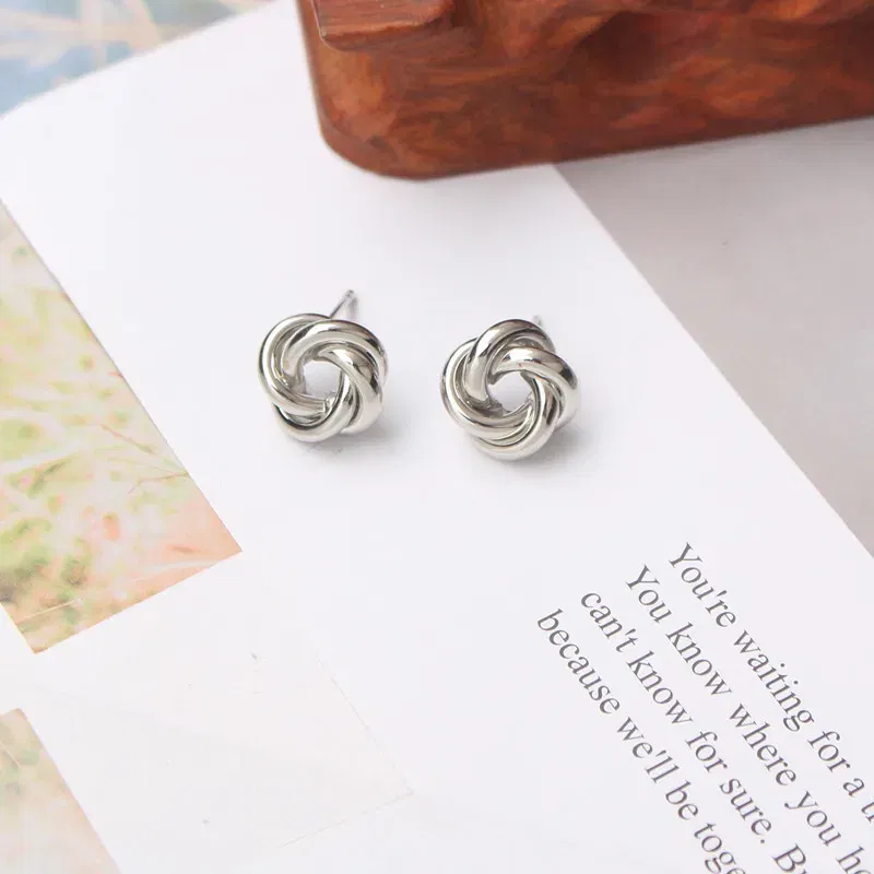Metal Color: Rhodium Plated - Tiny Metal Stud Earrings for Women Gold Color Twist Round Earrings Small Unusual Earrings boucles d'oreilles Fashion Jewelry