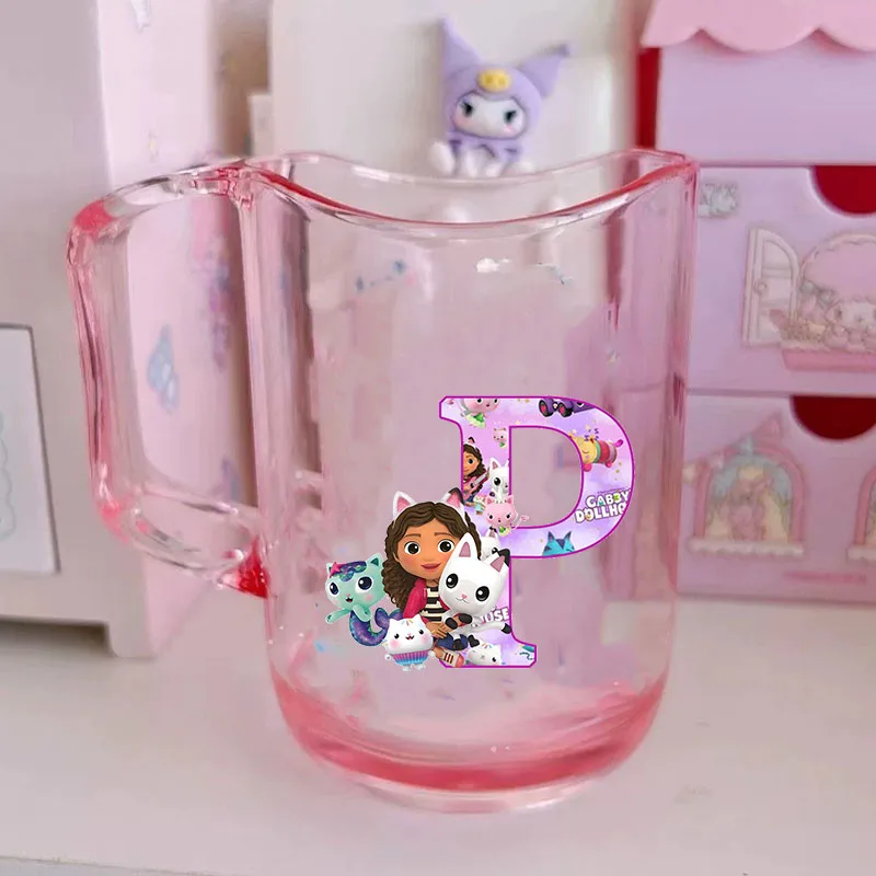 Color: plum, Size: Other - Gabby Dollhouse Letter A-Z Print Water Cup ABS Tooth Brushing Cups Anime Kawaii Cat Kids Toothglass Cups Kids Birthday Gift