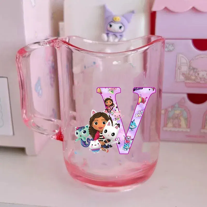 Color: plum, Size: Other - Gabby Dollhouse Letter A-Z Print Water Cup ABS Tooth Brushing Cups Anime Kawaii Cat Kids Toothglass Cups Kids Birthday Gift