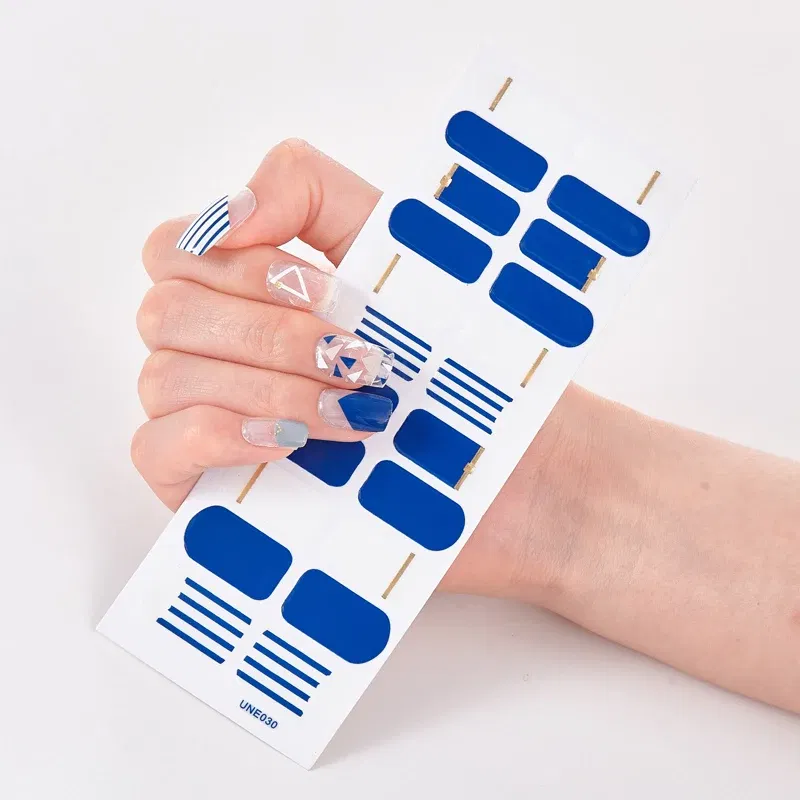 Color: Lightblue - 22 Tips/Sheet Solid Color And Striped Manicure Designer Nail Decals Nailart Sticker Full Beauty Nail Tape Manicure Self Adhesive