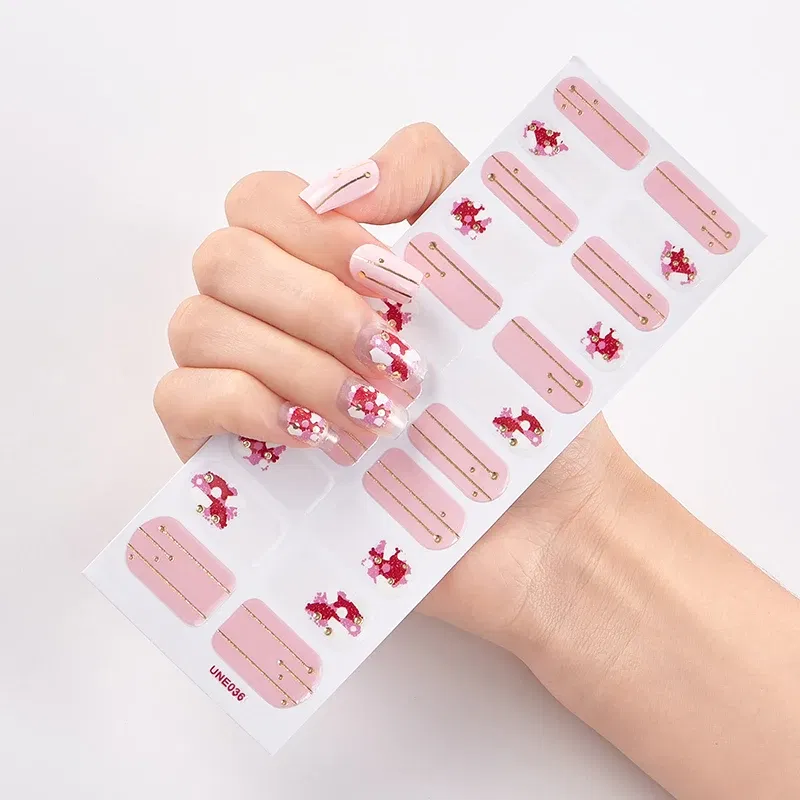 Color: Lightblue - 22 Tips/Sheet Solid Color And Striped Manicure Designer Nail Decals Nailart Sticker Full Beauty Nail Tape Manicure Self Adhesive