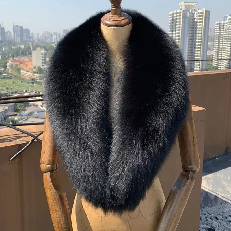 Color: PURPLE, Size: XL - 100% Natural Real Fox Fur Collar For Women Men Coat Jacket Fur Scarf Winter Extra Large Size Neck Warmer Fur Scarf Shawls Wraps