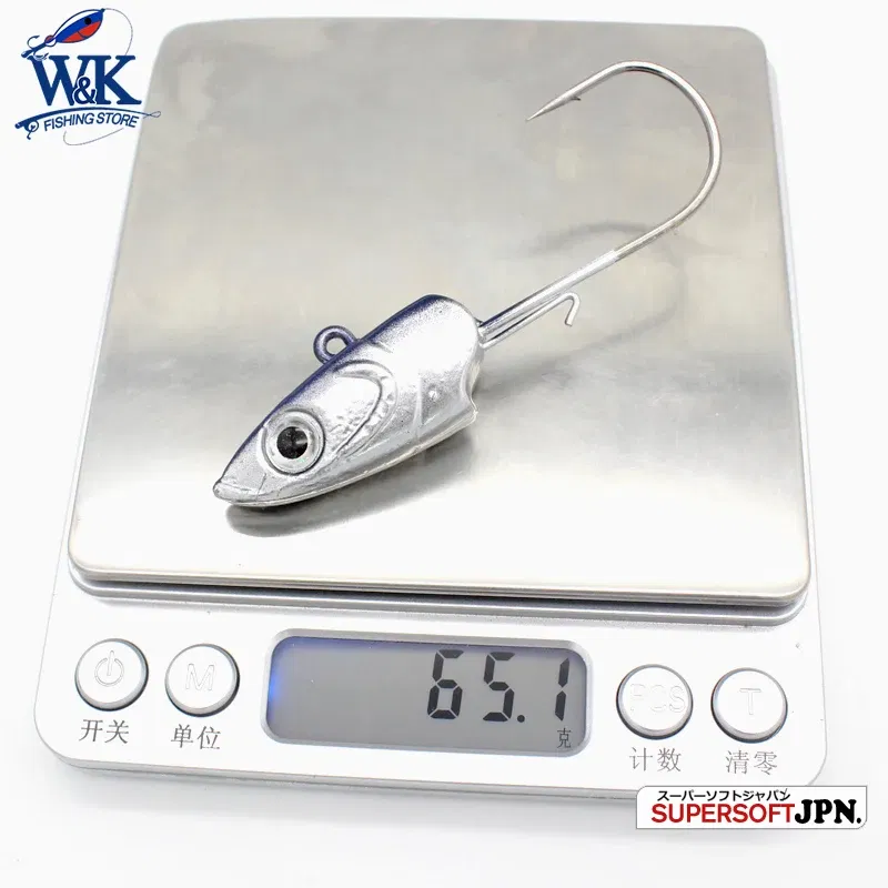 Color: Light Grey - WK Strong 8/0 90g and 6/0 60g Jig Hooks Big Jig Head for Soft Lure Weighted Fishing Hooks Colorful JIGS