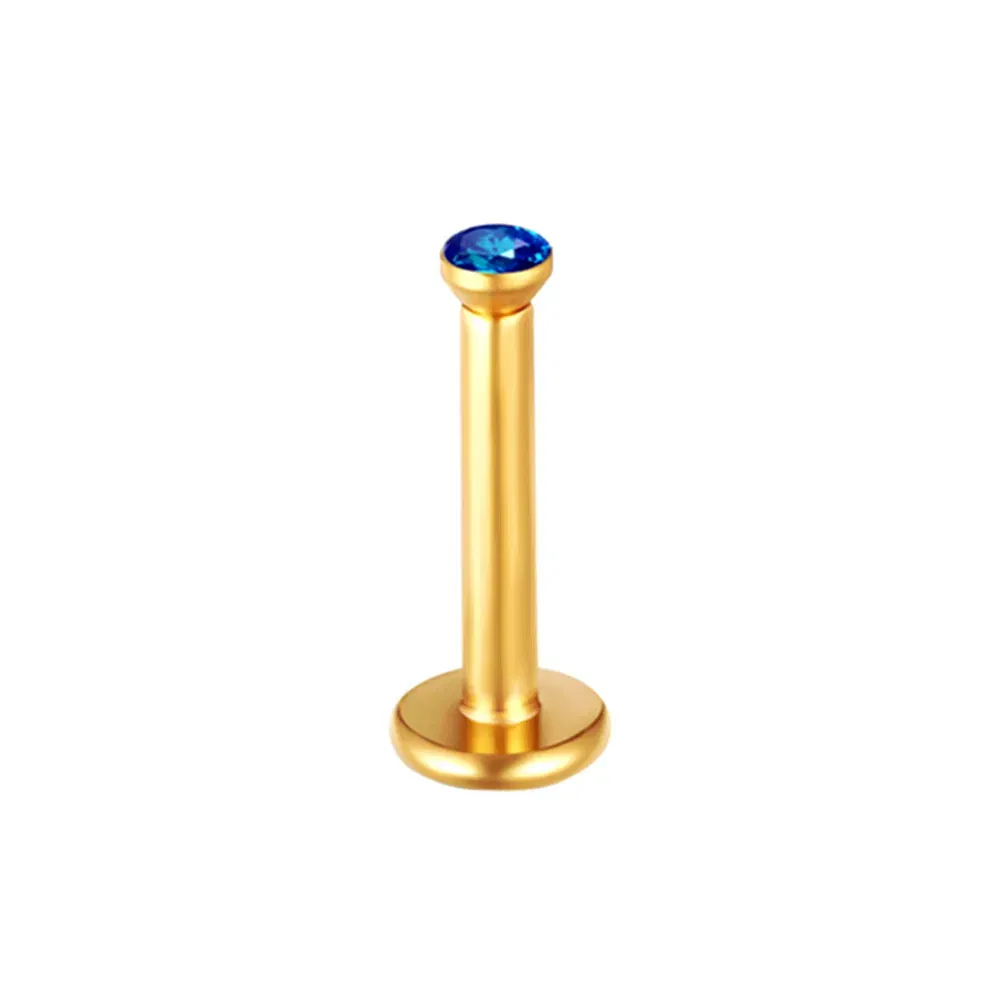 Metal color: Pure Gold Color - 2X 16g 1.2mm Crystal Steel -Gold- Labret Ring Bar Ear Cartilage Tragus Monroe Lip Nose Stud Internally Threaded Piercing