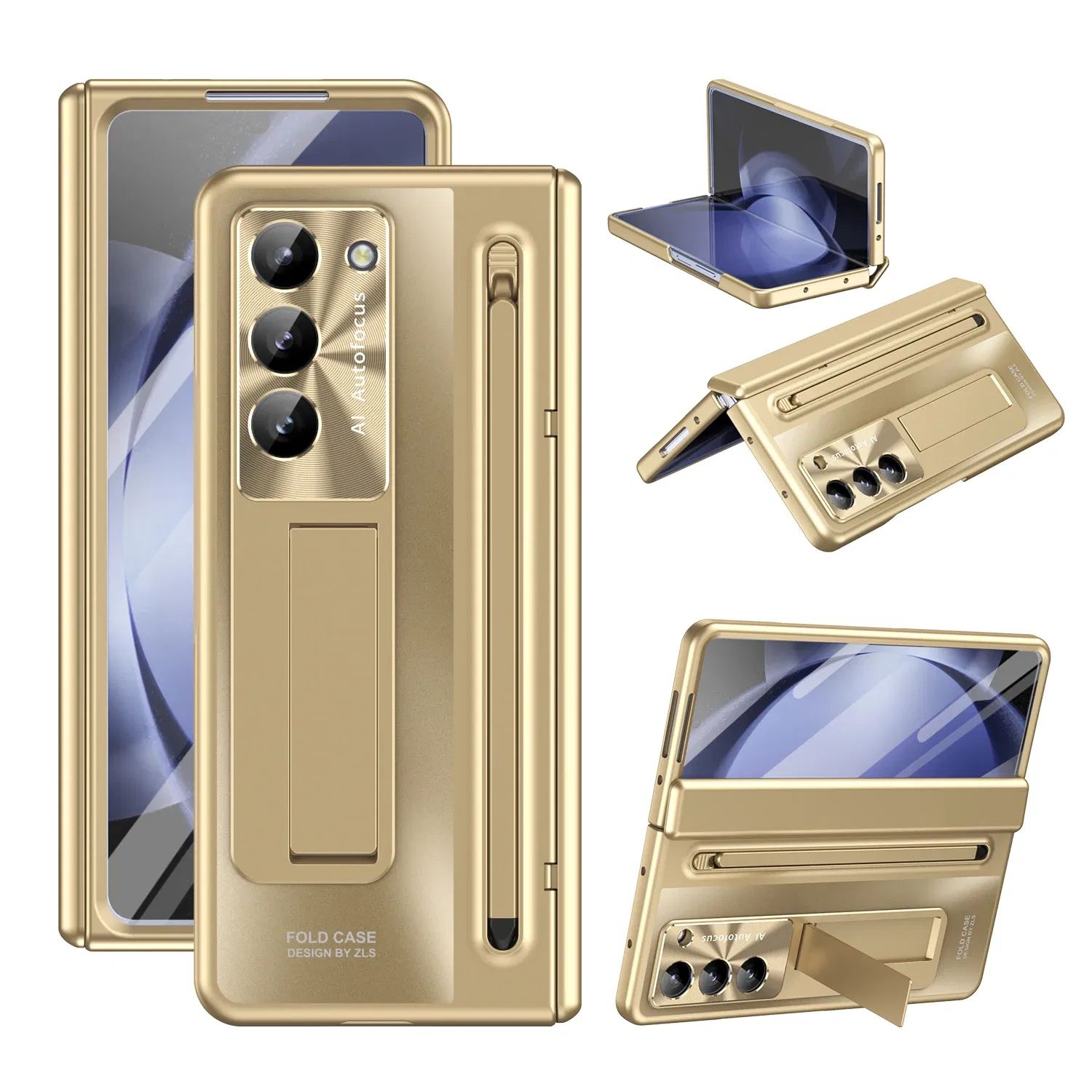 Color: Malachite Blue, Material: Aluminum - With Touch Pen For Samsung Galaxy Z Fold 6 5 4 Case Hinge Armor Shockproof Magnetic Kickstand 360 Full Protection Folding Cover