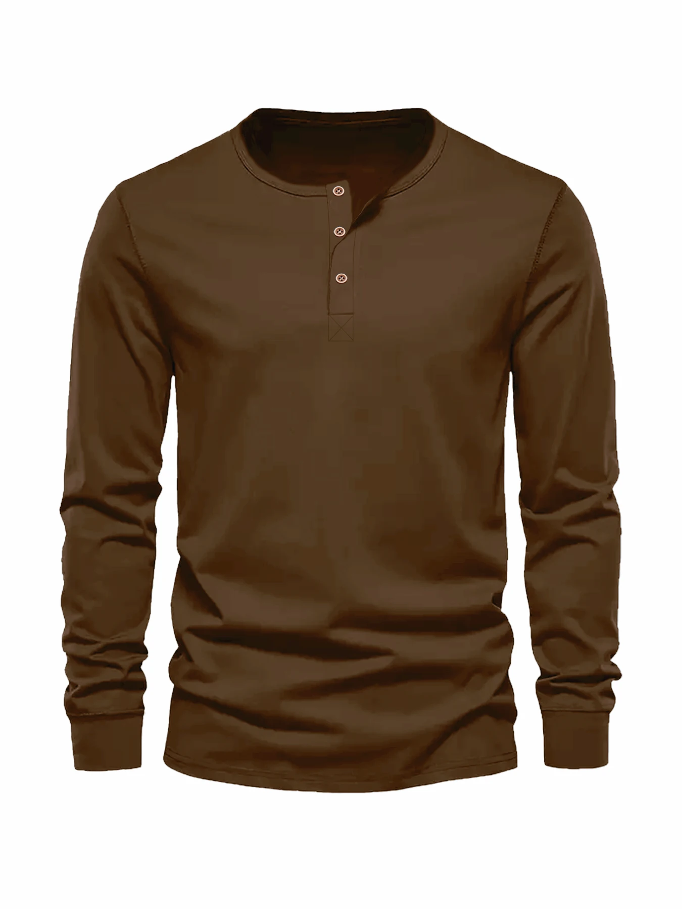 Color: Brown, Size: S - Men's Long Sleeved Henley Neck T-shirt Slim Fit Bottoming Shirt Fitness Tops Tees Button Neck Casual Cozy Tshirt