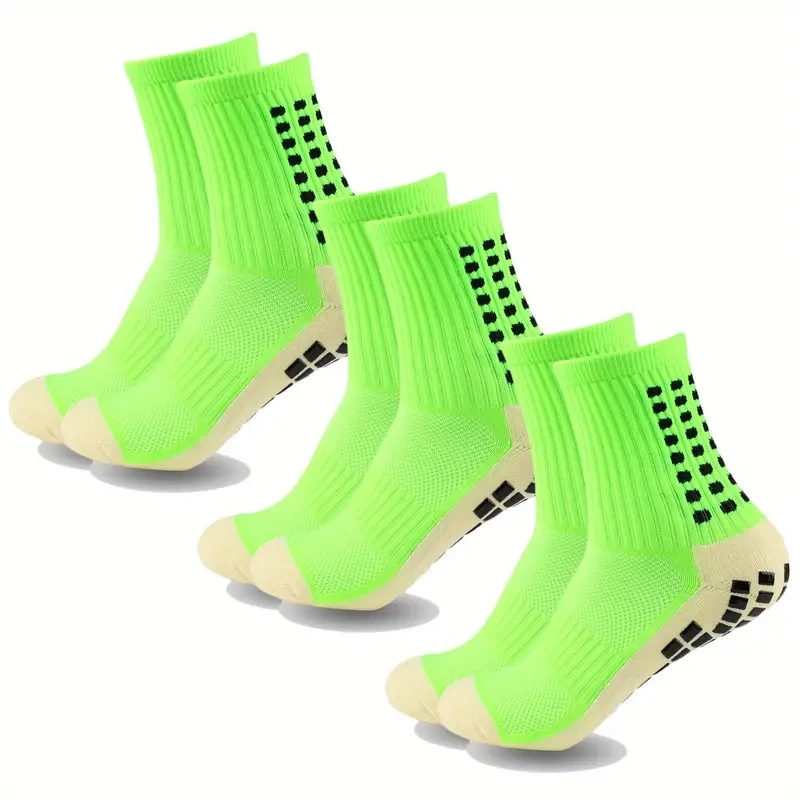 Color: Black - 3 Pairs Anti-slip Football Socks Men Women Sports Socks Thickened Breathable Comfortable Football Basketball Running Grip Socks