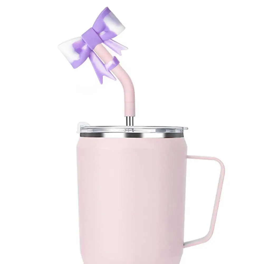 Color: Pinkish Grey, Ships From: CN - Bow Straw Cap Covers Toppers Silicone Accessories For Stanley Cups 30&40 Oz Tumbler And With 1pc Protective Boot ?»?