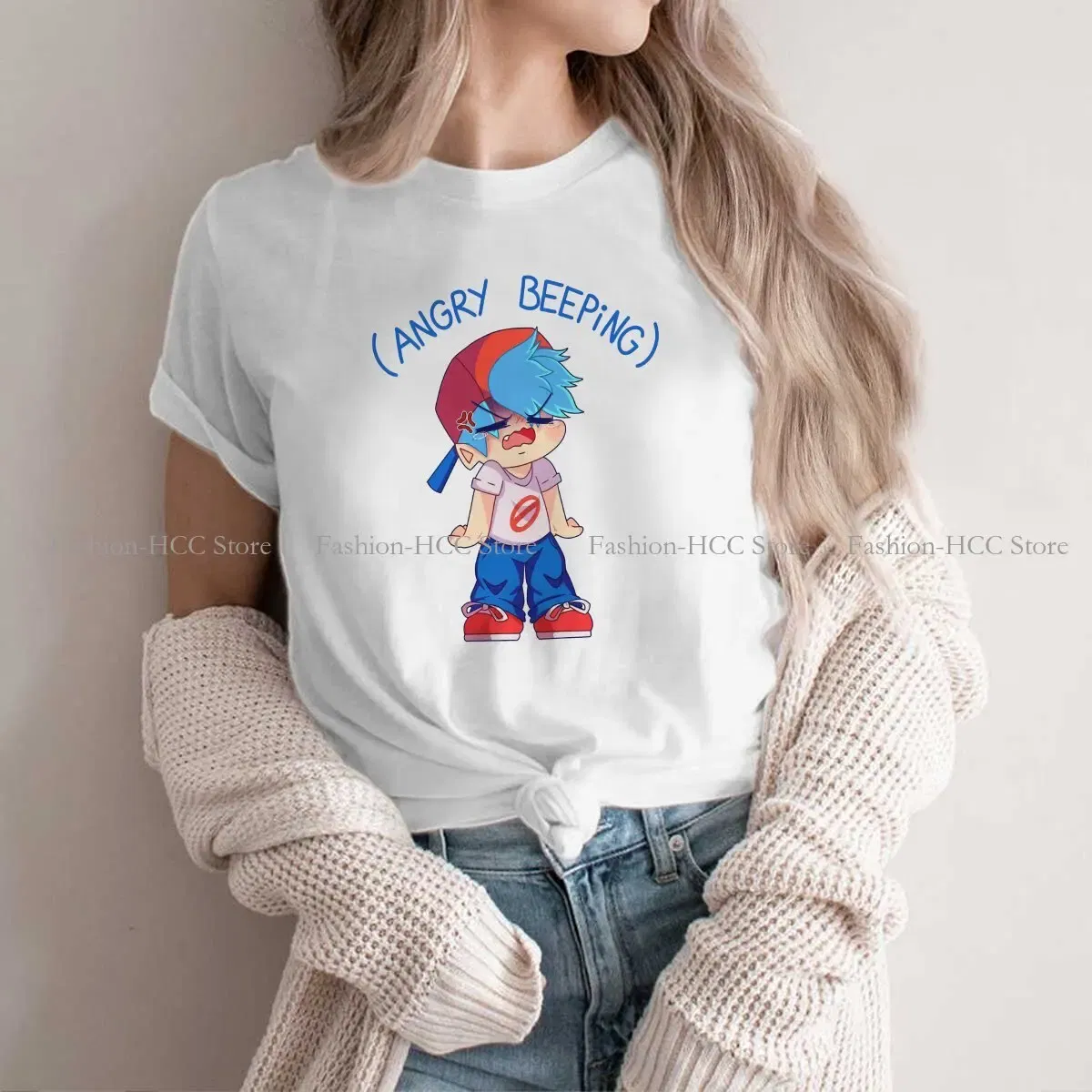 Color: WHITE, Size: S - Angry Beeping Boyfriend Style Polyester TShirt Friday Night Funkin FNF Music Boy Comfortable Hip Hop Graphic T Shirt Stuff