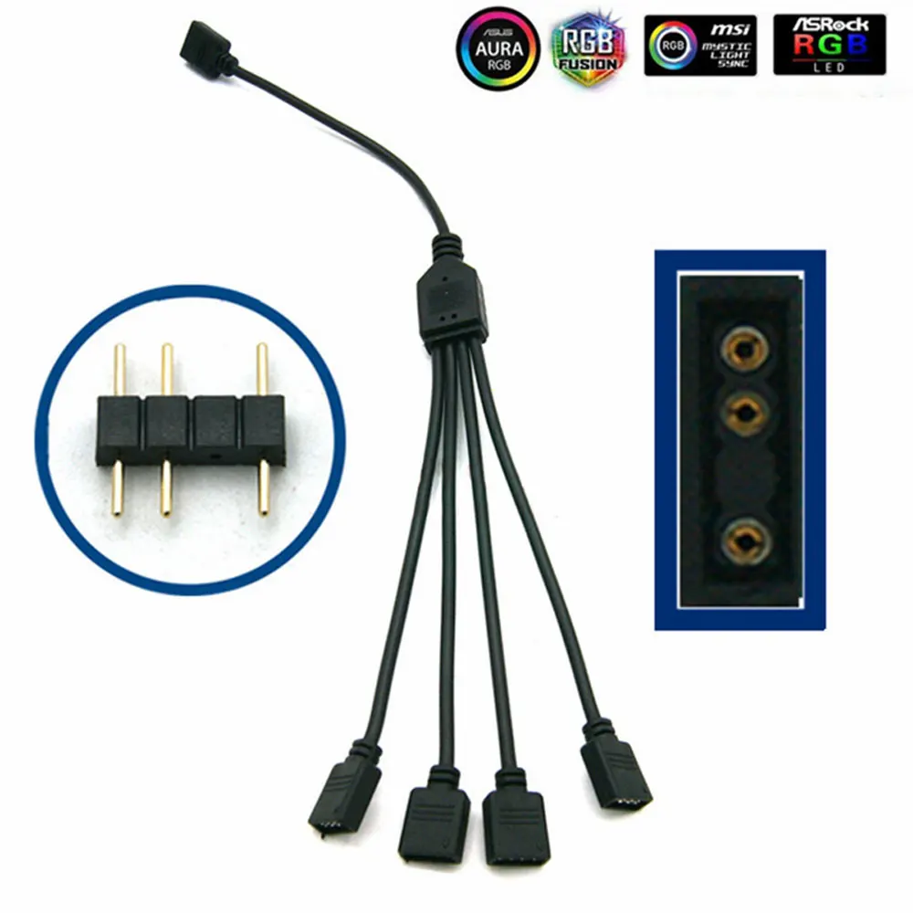Color: Blue, Ships From: CHINA - Angitu 3pin/4Pin RGB ARGB SYNC 1 to 1/2/3/4/5 Fan LED Stripe Extension Cable Motherboard Light Control Hub For M/B ASUS GIGABYTE