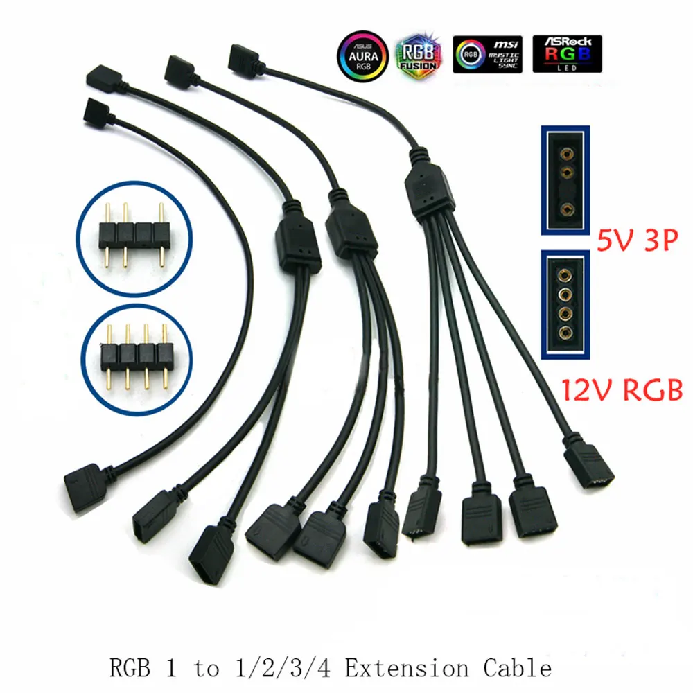 Color: Blue, Ships From: CHINA - Angitu 3pin/4Pin RGB ARGB SYNC 1 to 1/2/3/4/5 Fan LED Stripe Extension Cable Motherboard Light Control Hub For M/B ASUS GIGABYTE