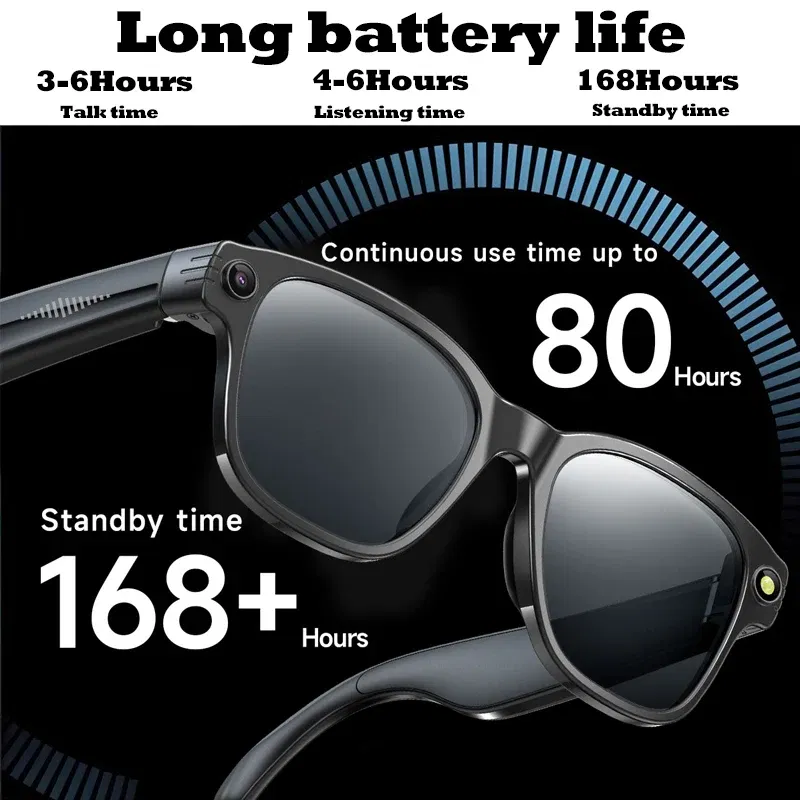 Color Name: black - Smart Glasses With 8M HD camera 1200P anti-shake HD video AI intelligent voice assistant Real-time translation Object recognion
