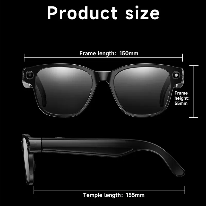 Color Name: black - Smart Glasses With 8M HD camera 1200P anti-shake HD video AI intelligent voice assistant Real-time translation Object recognion