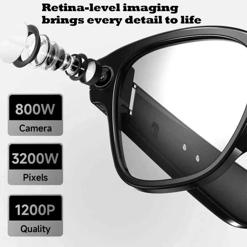 Color Name: black - Smart Glasses With 8M HD camera 1200P anti-shake HD video AI intelligent voice assistant Real-time translation Object recognion